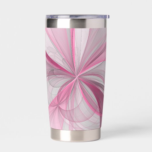 モダン抽象芸術ライトピンクグレーフラクタルデザイン 保温保冷タンブラー (左面)