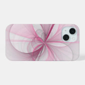 モダン抽象芸術ライトピンクグレーフラクタルデザイン iPhone 15ケース (裏面横)