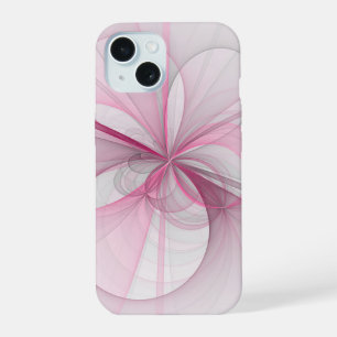 モダン抽象芸術ライトピンクグレーフラクタルデザイン iPhone 15ケース