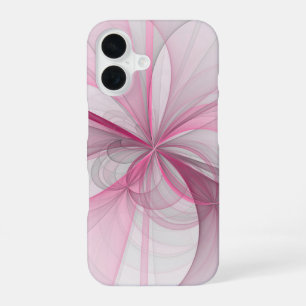 モダン抽象芸術ライトピンクグレーフラクタルデザイン iPhone 16ケース