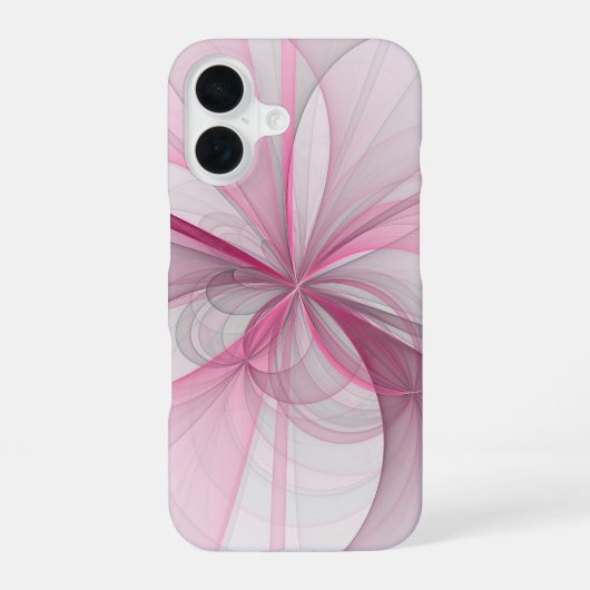 モダン抽象芸術ライトピンクグレーフラクタルデザイン iPhone 16ケース (裏面)