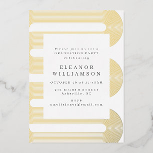 モダン抽象芸術ラインアート卒業金ゴールド 箔招待状