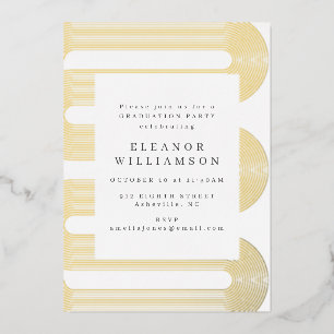 モダン抽象芸術ラインアート卒業金ゴールド 箔招待状