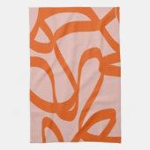 モダン抽象芸術ライン桃と焦げオレンジ キッチンタオル (縦)
