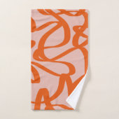 モダン抽象芸術ライン桃と焦げオレンジ バスタオルセット (ハンドタオル)