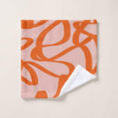 モダン抽象芸術ライン桃と焦げオレンジ バスタオルセット (ウォッシュタオル)