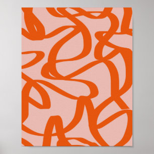 モダン抽象芸術ライン桃と焦げオレンジ ポスター