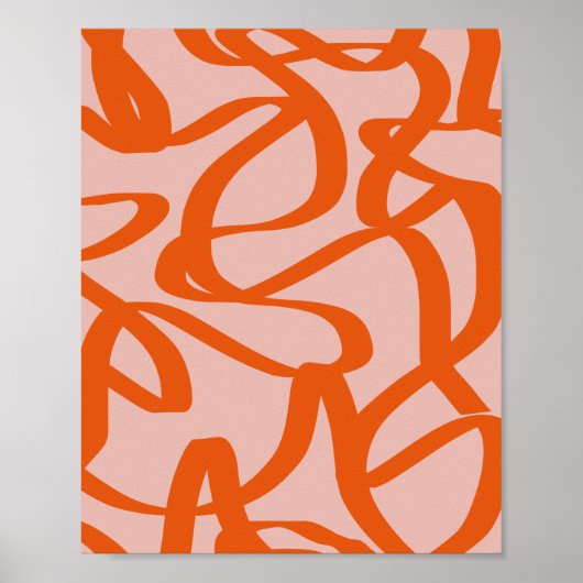 モダン抽象芸術ライン桃と焦げオレンジ ポスター (正面)