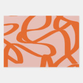 モダン抽象芸術ライン桃と焦げオレンジ ラッピングペーパーシート (正面3)