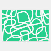 モダン抽象芸術ライン緑の白かわいいお洒落 ラッピングペーパーシート (正面3)