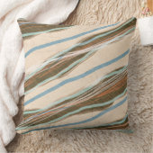 モダン抽象芸術ラフ波ストライプ状ブルーブラウン クッション (ブランケット)