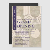 モダン抽象芸術レインボーネイビーブルーグランドオープニング マグネット招待状 (正面/裏面)