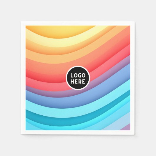 モダン抽象芸術レインボー波とロゴ スタンダードカクテルナプキン (正面)