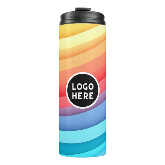 モダン抽象芸術レインボー波とロゴ タンブラー (正面)