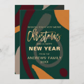 モダン抽象芸術レッドグリーン金ゴールドクリスマス シーズンカード (正面/裏面)