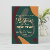 モダン抽象芸術レッドグリーン金ゴールドクリスマス シーズンカード (スタンド正面)