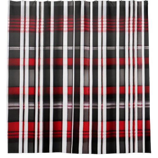 モダン抽象芸術レッドブラックプレイドコレクション シャワーカーテン (正面)