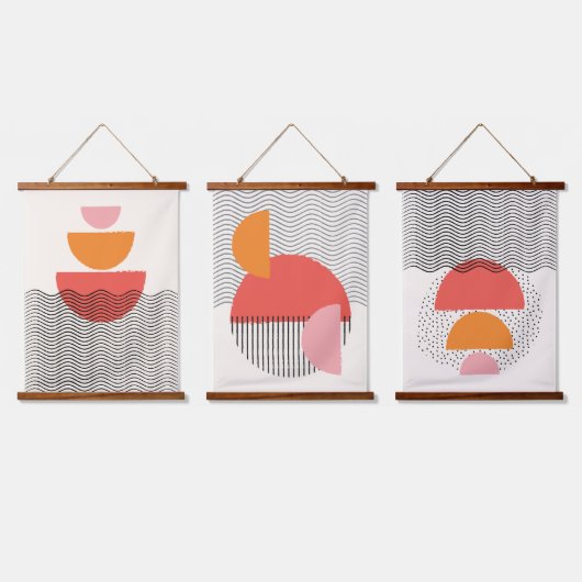 モダン抽象芸術半円波線ウォールアート 吊り下げ型タペストリー (トリプル)