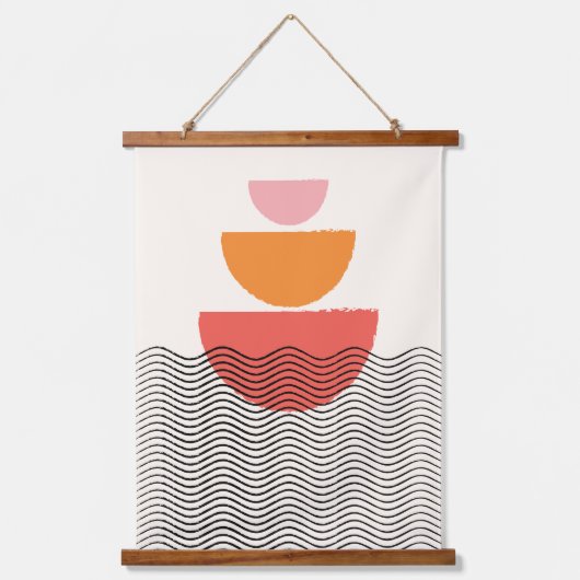 モダン抽象芸術半円波線ウォールアート 吊り下げ型タペストリー (正面)