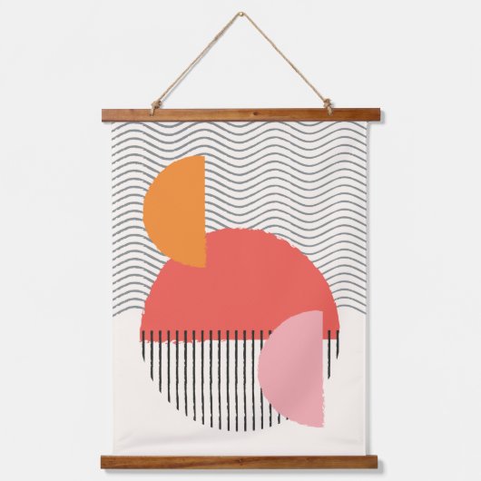 モダン抽象芸術半円波線ウォールアート 吊り下げ型タペストリー (正面2)