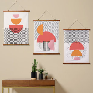 モダン抽象芸術半円波線ウォールアート 吊り下げ型タペストリー