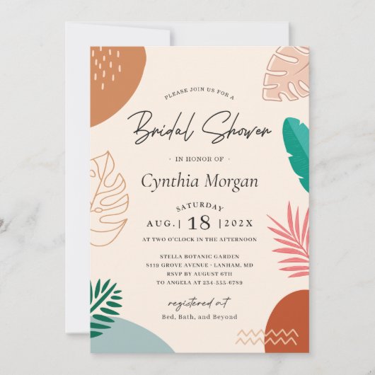 モダン抽象芸術夏の熱帯ブライダルシャワー 招待状 (正面)