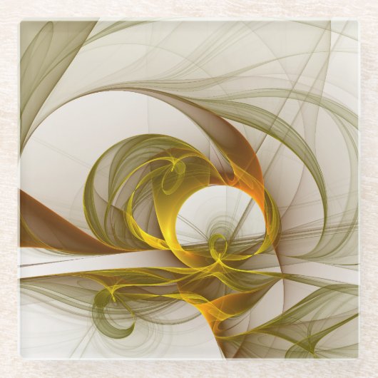 モダン抽象芸術大切メタルカラーのフラクタル ガラスコースター (正面)