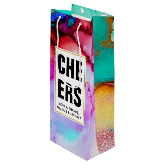 モダン抽象芸術大理石ウォーターカラーデザイン応援 ワインギフトバッグ (正面アングル)