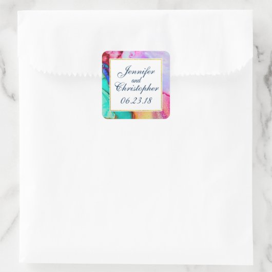 モダン抽象芸術大理石ウォーターカラーデザイン結婚ズ スクエアシール (バッグ)