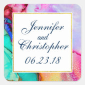 モダン抽象芸術大理石ウォーターカラーデザイン結婚ズ スクエアシール (正面)