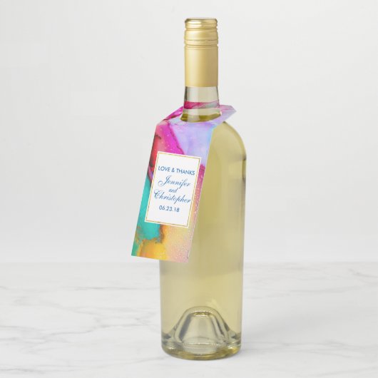 モダン抽象芸術大理石ウォーターカラーデザイン結婚ズ ボトルネックタグ (アングル)