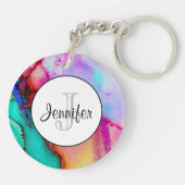 モダン抽象芸術大理石ウォーターカラーデザイン キーホルダー (裏面)