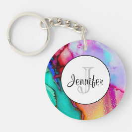 モダン抽象芸術大理石ウォーターカラーデザイン キーホルダー