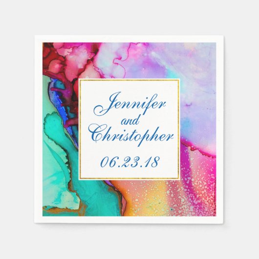 モダン抽象芸術大理石ウォーターカラーデザイン スタンダードカクテルナプキン (正面)