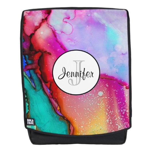 モダン抽象芸術大理石ウォーターカラーデザイン バックパック (正面)