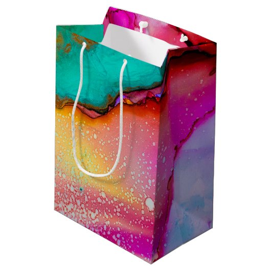 モダン抽象芸術大理石ウォーターカラーデザイン ミディアムペーパーバッグ (裏面アングル)