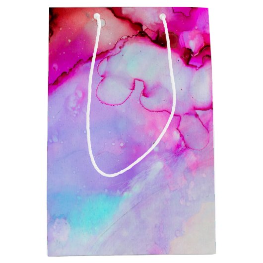 モダン抽象芸術大理石ウォーターカラーデザイン ミディアムペーパーバッグ (正面)