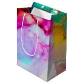 モダン抽象芸術大理石ウォーターカラーデザイン ミディアムペーパーバッグ (正面アングル)