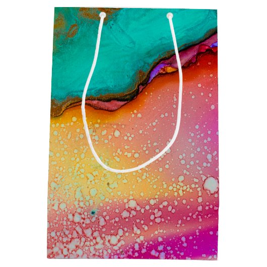 モダン抽象芸術大理石ウォーターカラーデザイン ミディアムペーパーバッグ (裏面)