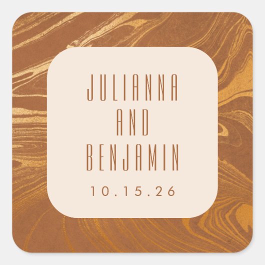 モダン抽象芸術大理石スワール金ゴールド結婚のカスタム スクエアシール (正面)