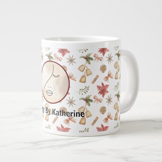 モダン抽象芸術女性美しい顔ロゴ ジャンボコーヒーマグカップ (正面右)