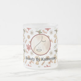 モダン抽象芸術女性美しい顔ロゴ フロストグラスマグカップ