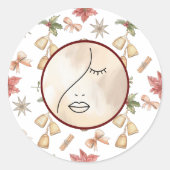 モダン抽象芸術女性美しい顔ロゴ ラウンドシール (正面)