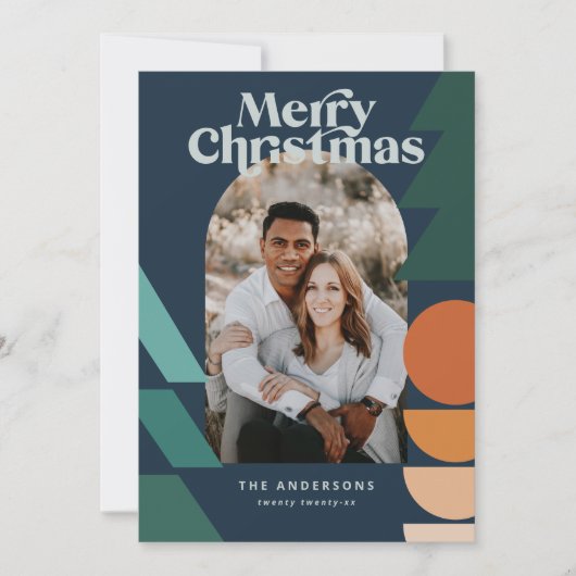 モダン抽象芸術幾何ネイビー休日の写真 シーズンカード (正面)