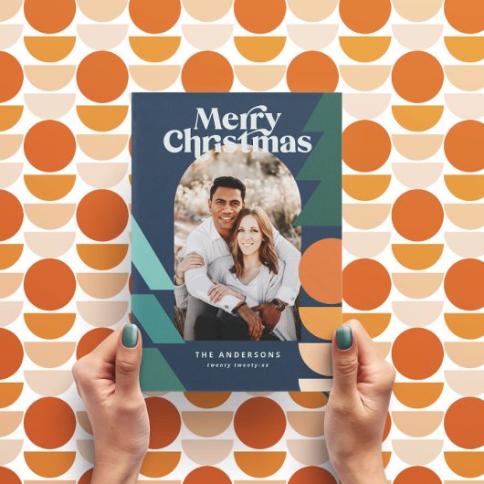 モダン抽象芸術幾何ネイビー休日の写真 シーズンカード