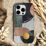 モダン抽象芸術幾何大理石名前をカスタムする iPhone 16 PROケース<br><div class="desc">抽象芸術モダンジオメトリック大理石名前をカスタムするiPhone 16 Proケースは、黒、バラ金ゴールド、金ゴールド水の色のジオメトリックな形状を灰色の大理石の背景にストライプパーソナライズされたし、白いスクリプトで名前を付けモダンて。表示された文字・ボックスで文字を編集してパーソナライズ©Evco Studio www.zazzle.com/store/evcostudioによる設計</div>