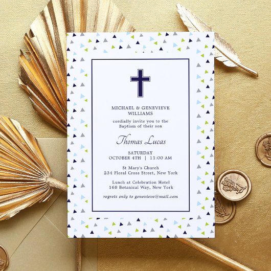 モダン抽象芸術幾何学模様クロスバプテスマ 招待状