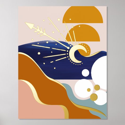 モダン抽象芸術幾何学模様(太陽と月) 箔ポスター (正面)