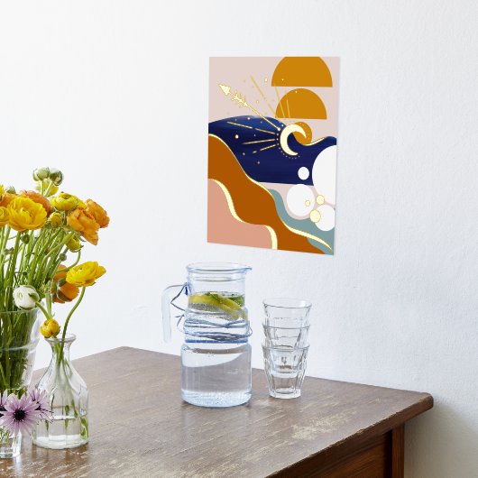 モダン抽象芸術幾何学模様(太陽と月) 箔ポスター (レイダウン (キッチン))