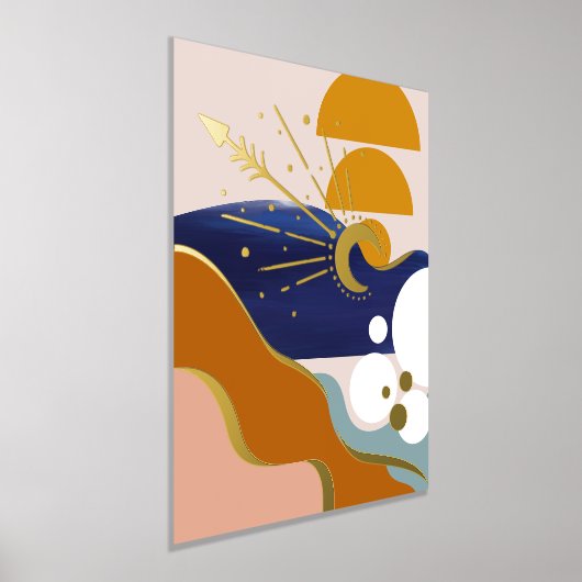 モダン抽象芸術幾何学模様(太陽と月) 箔ポスター (レイダウン)